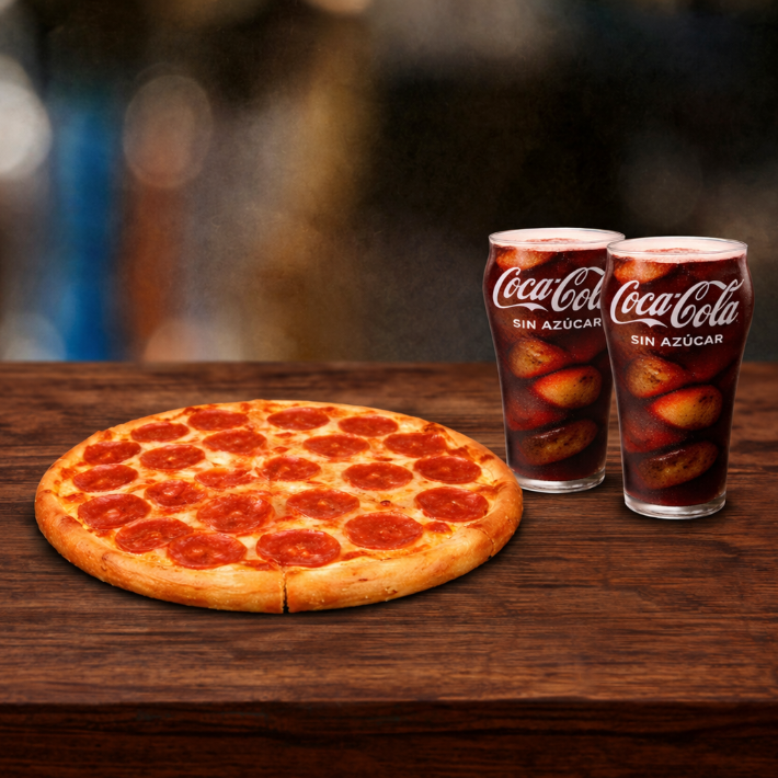 1 Pizza grande (Americana o Pepperoni) + 2 gas 10 oz a S/24.90