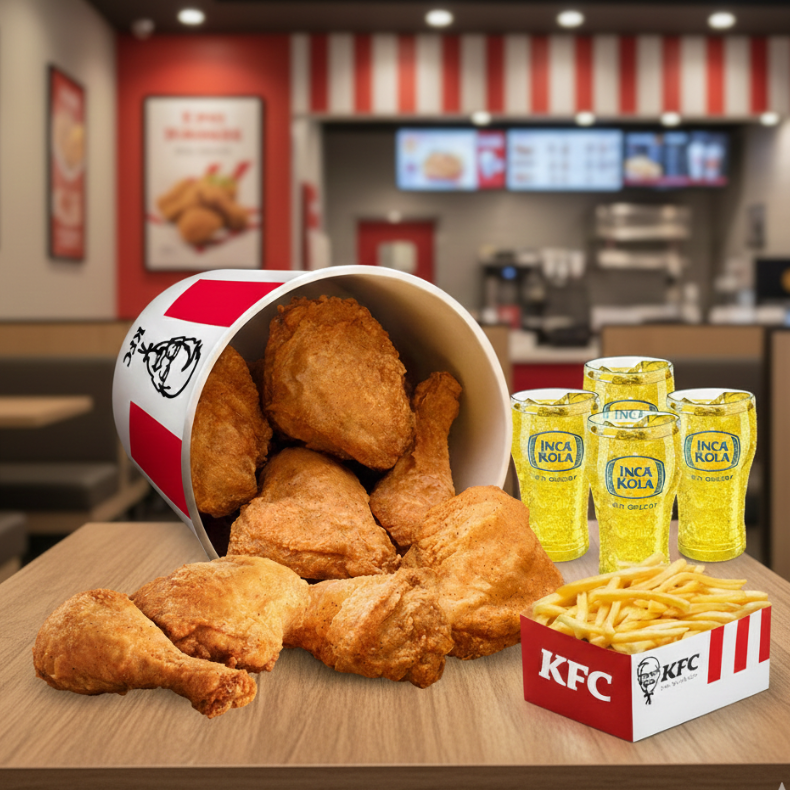 8 Piezas de Pollo + 1 Papa Familiar + 4 Gaseosas regulares a S/47.90