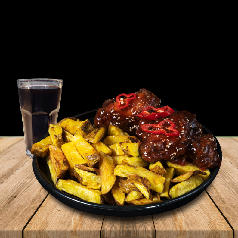 5 Alitas con salsa a elección + papas + chicha 300ml a S/23.90