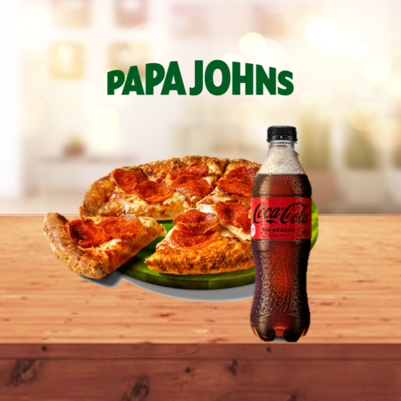 1 pizza mediana clásica o especialidad + gaseosa 500 ml a S/19.90 (PAPA JOHNS)